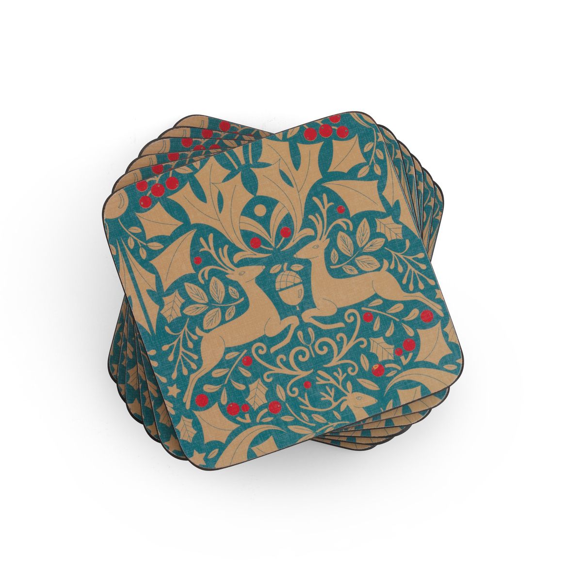 Traditional Christmas Green Coasters Set of 6 image number null